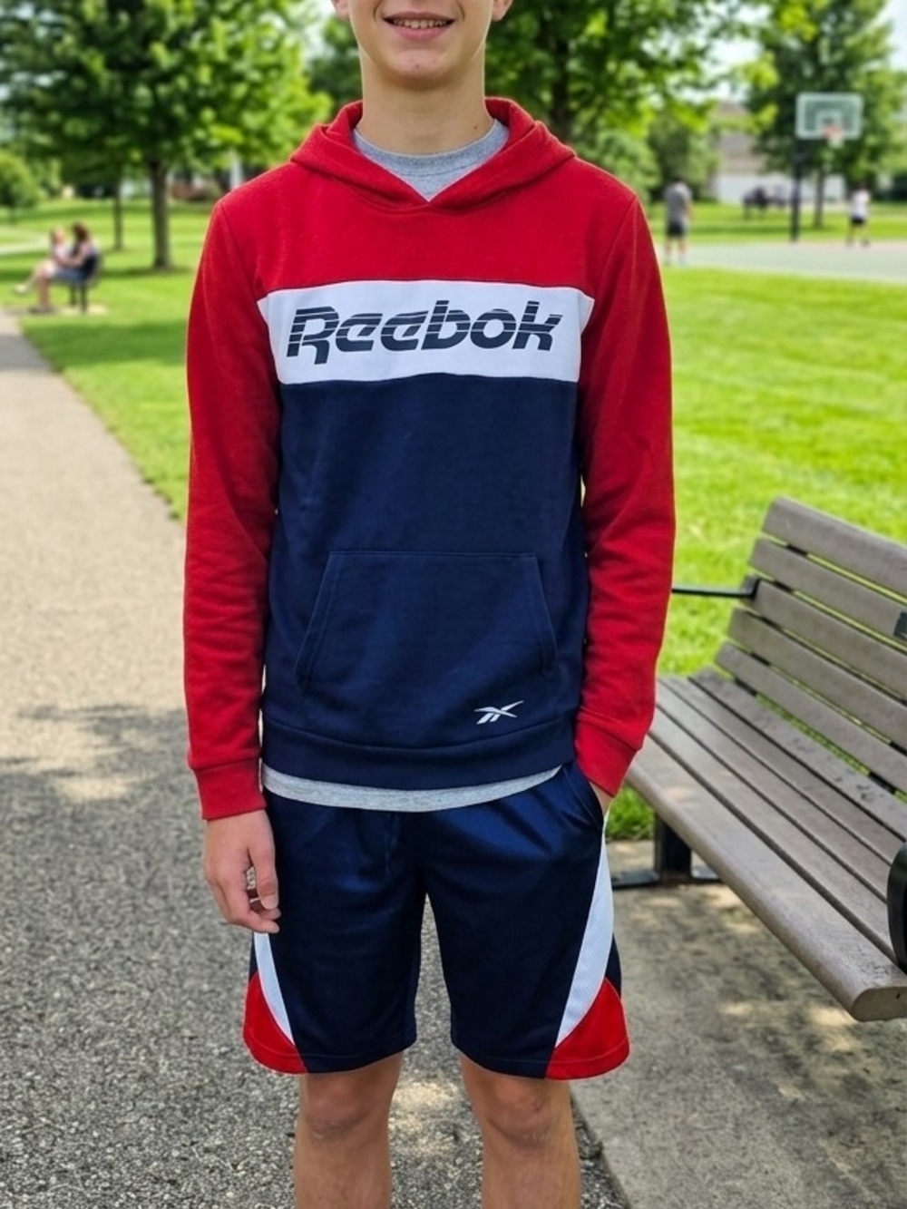 Reebok Red, White and Navy Colorblock Hoodie 3 Pieces Set